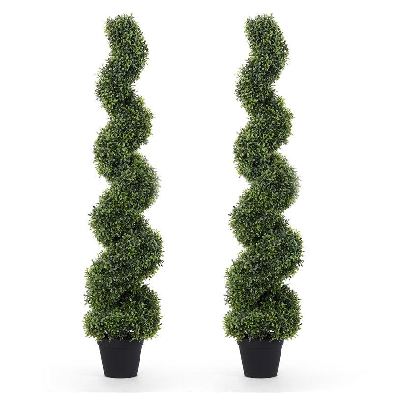 Wayfair Artificial Potted Spiral Green Boxwood Topiary (Set of 2)
