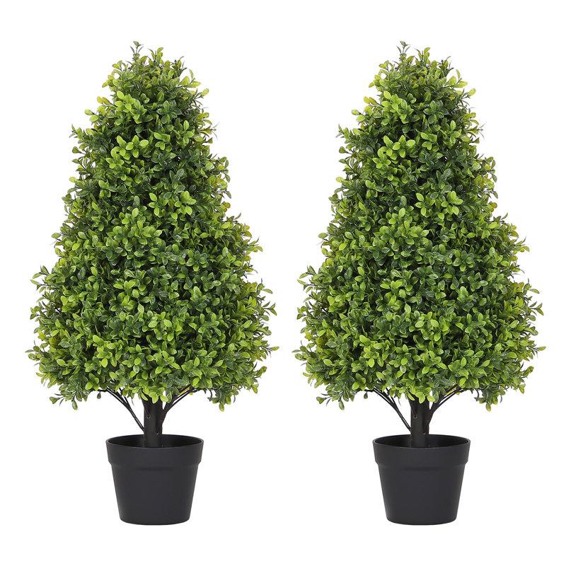 Wayfair Artificial Topiary Boxwood Tree Faux Shrub In Black Plastic Pot (Set Of 2)
