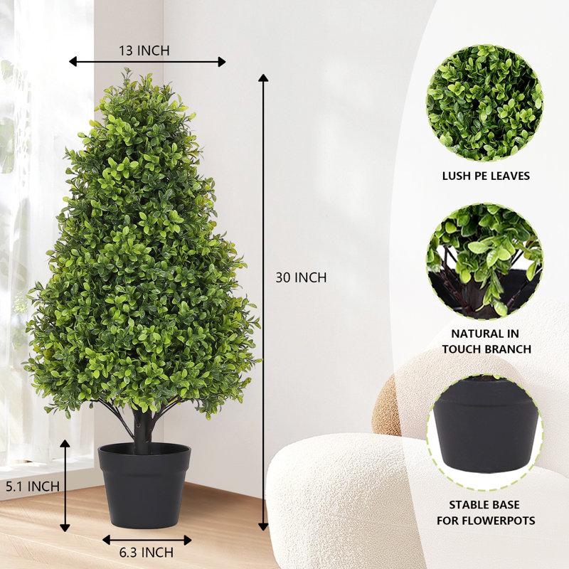 Wayfair Artificial Topiary Boxwood Tree Faux Shrub In Black Plastic Pot (Set Of 2)
