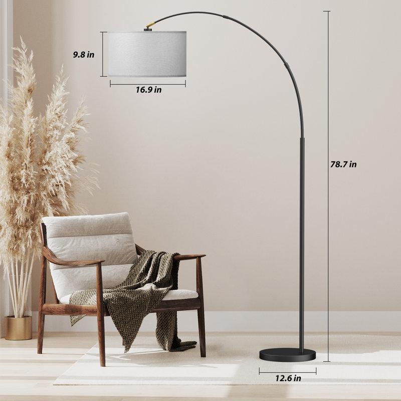 Wayfair Asem 78.7'' Black Arched/Arc Floor Lamp With Remote Control LED Bulb Included And Big Drum Shade
