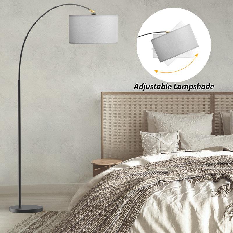 Wayfair Asem 78.7'' Black Arched/Arc Floor Lamp With Remote Control LED Bulb Included And Big Drum Shade