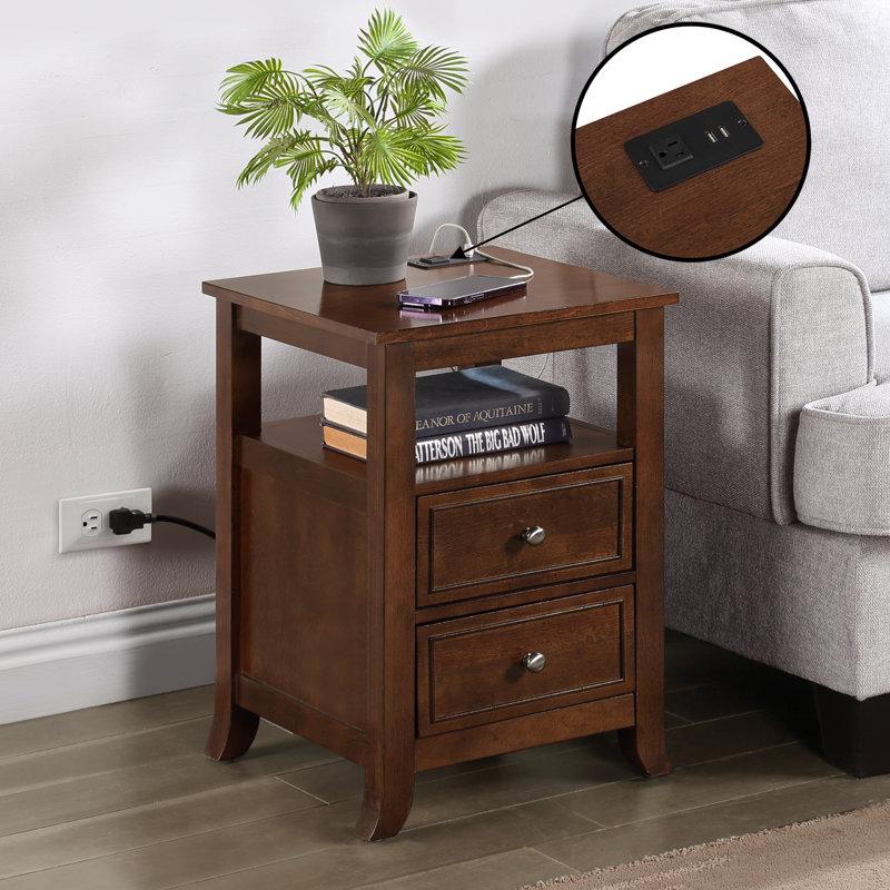Wayfair Ashrith 24'' Tall 2 - Drawer End Table With Built-In USB Port