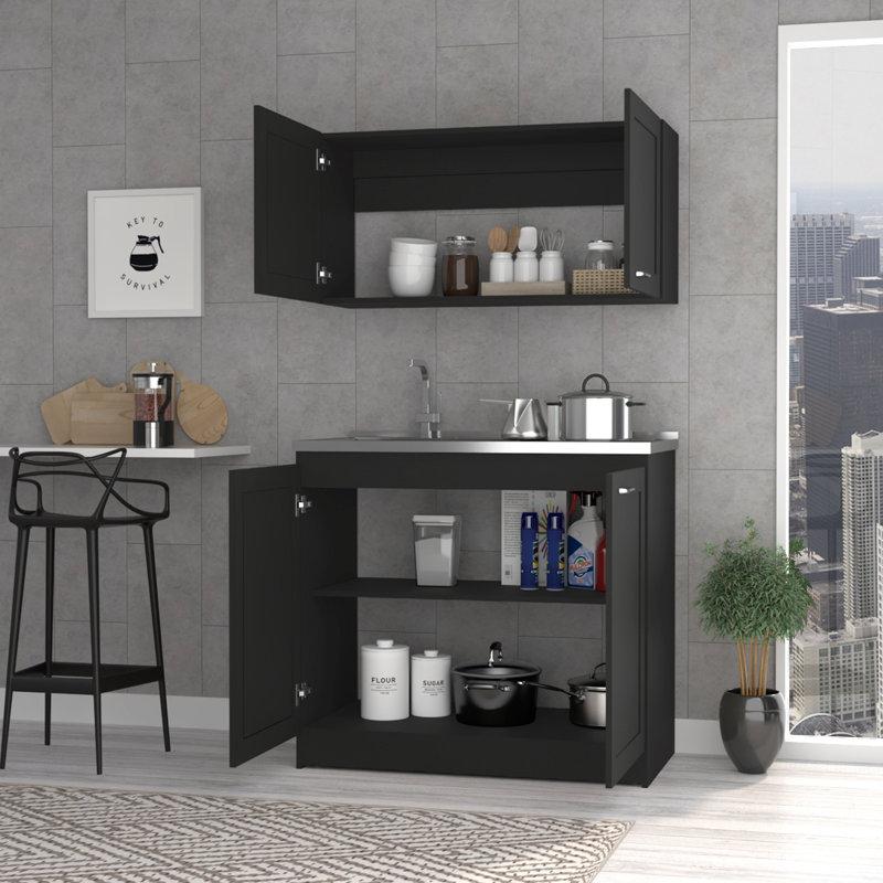 Wayfair Ashura 2-pc Kitchen Cabinet Set Includes Countertop Base Unit And Wall Mounted Cupboard