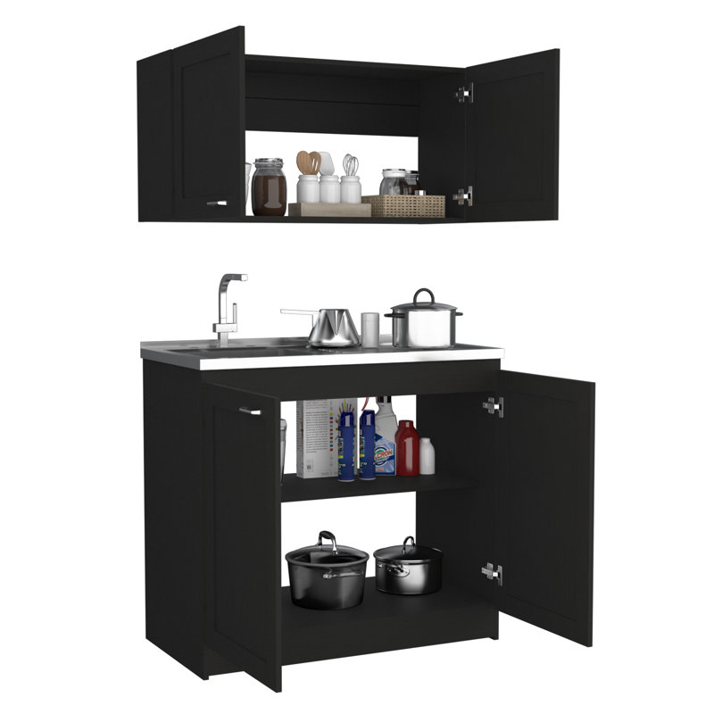 Wayfair Ashura 2-pc Kitchen Cabinet Set Includes Countertop Base Unit And Wall Mounted Cupboard