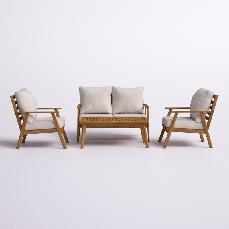 Wayfair Avyion Acacia 4 - Person Patio Conversation Sets With Cushions