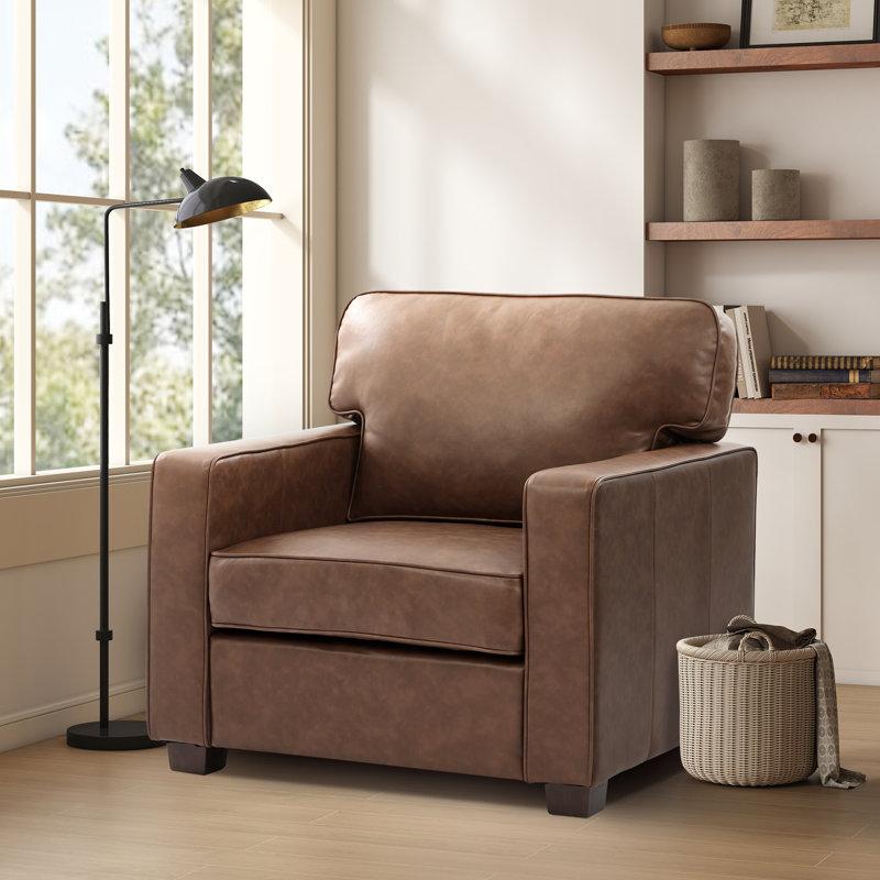 Wayfair Ayer 34.8'' W Mid Century Modern Couch Faux Leather Accent Chair For Living Room Brown