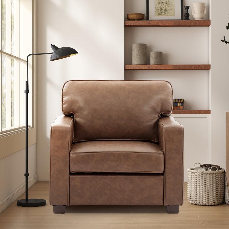 Wayfair Ayer 34.8'' W Mid Century Modern Couch Faux Leather Accent Chair For Living Room Brown