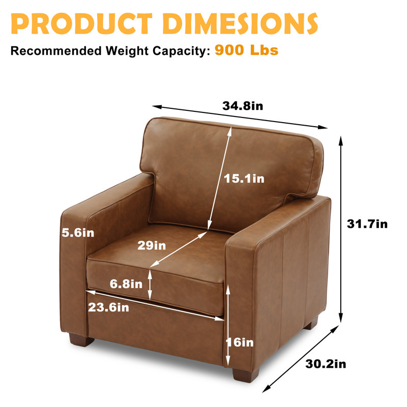 Wayfair Ayer 34.8'' W Mid Century Modern Couch Faux Leather Accent Chair For Living Room Brown