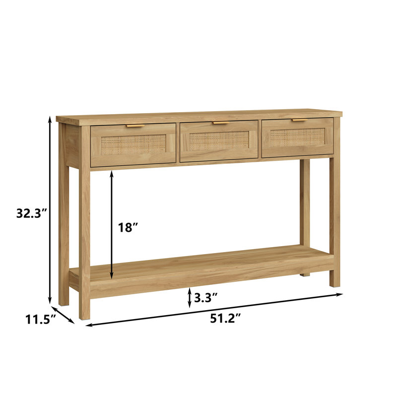 Wayfair Ayjah 51.2" Wood Console Table With 3 Drawers Rattan Entry Table For Entryway