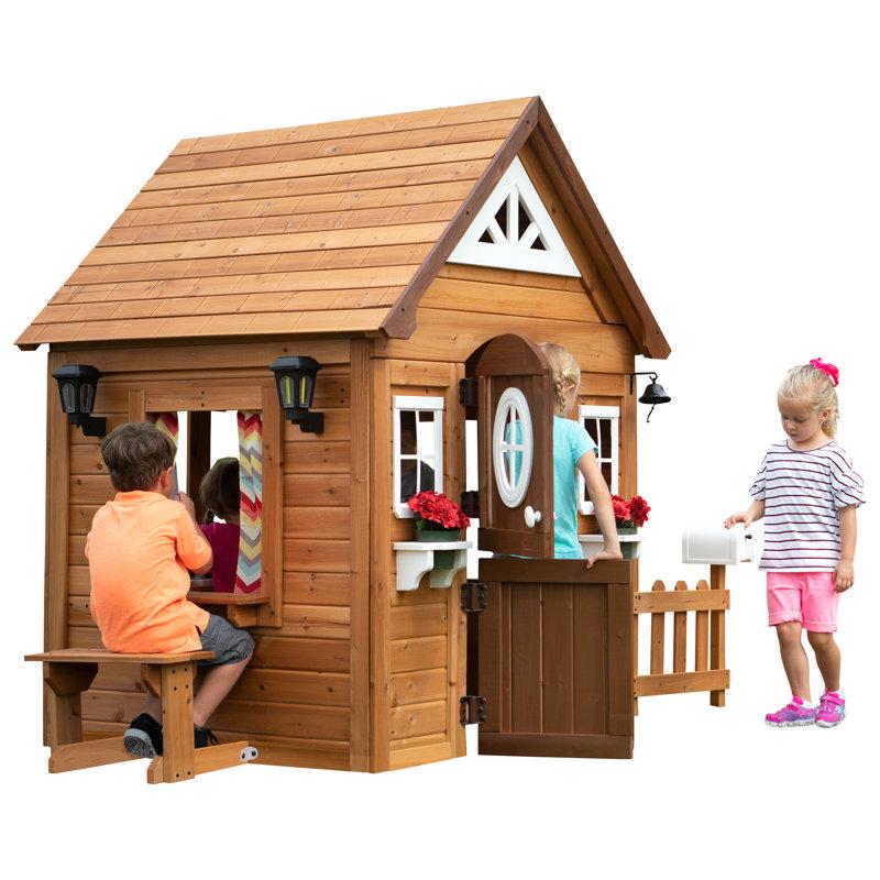 Wayfair Backyard Discovery Aspen Cedar Wooden Kids Playhouse With Play Kitchen Snack Bar Window And Picnic Bench