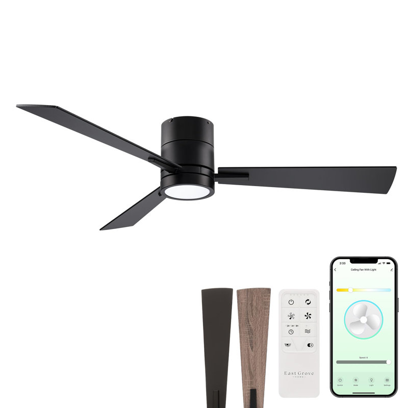 Wayfair Bali Smart 3-Blade 52in Ceiling Fan 2700K-6000K CCT Selectable LED Light Kit With Remote Control And Hardware With Reversible Blades In Weathered Wood Or Works With IOS Or Android App
