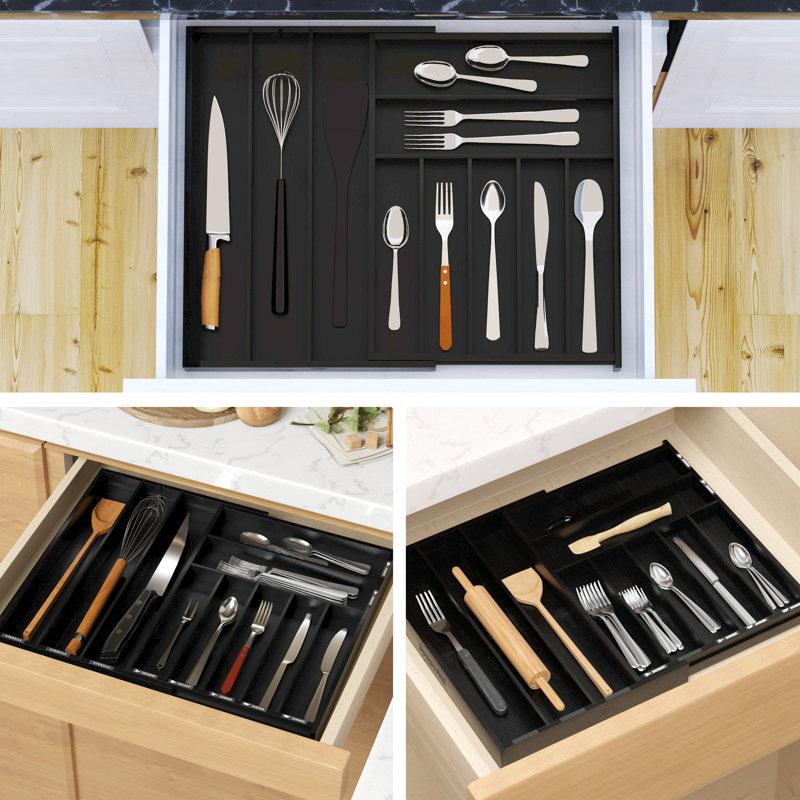 Wayfair Bamboo Silverware Drawer Organizer With Labels – Expandable Kitchen Utensil Tray For Flatware Cutlery Spoons & Knives 10 Slot Drawer Storage Organizer
