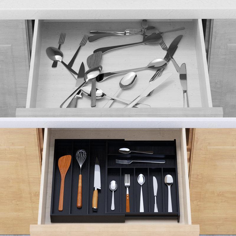 Wayfair Bamboo Silverware Drawer Organizer With Labels – Expandable Kitchen Utensil Tray For Flatware Cutlery Spoons & Knives 10 Slot Drawer Storage Organizer