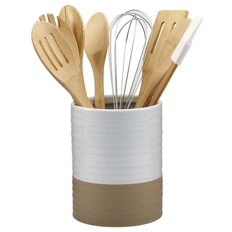 Wayfair Basic Essentials White Serveware 8 Piece Cooking Utensil Set With Utensil Crock