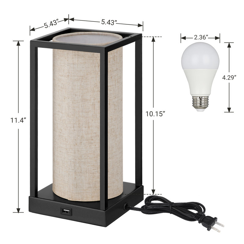 Wayfair Bedside Table Lamp Set With Touch Control LED Bulbs USB Ports (Set Of 2)