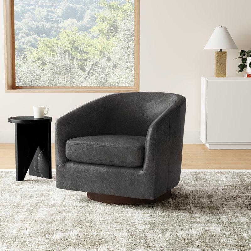 Wayfair Bennett Genuine Leather Swivel Barrel Chair