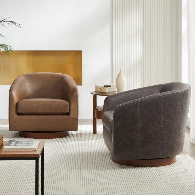 Wayfair Bennett Genuine Leather Swivel Barrel Chair