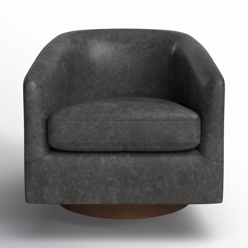 Wayfair Bennett Genuine Leather Swivel Barrel Chair