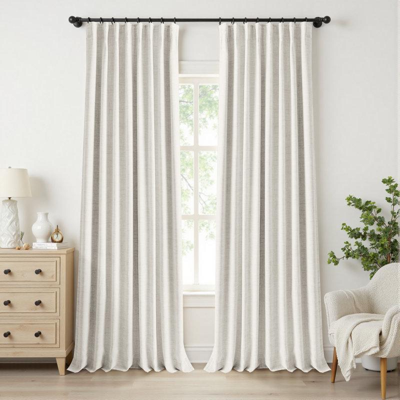 Wayfair Birglinde Faux Linen Textured Thermal 100% Blackout Curtains for Bedroom Living Room Rod Pocket/Ring Clips (Set of 2)