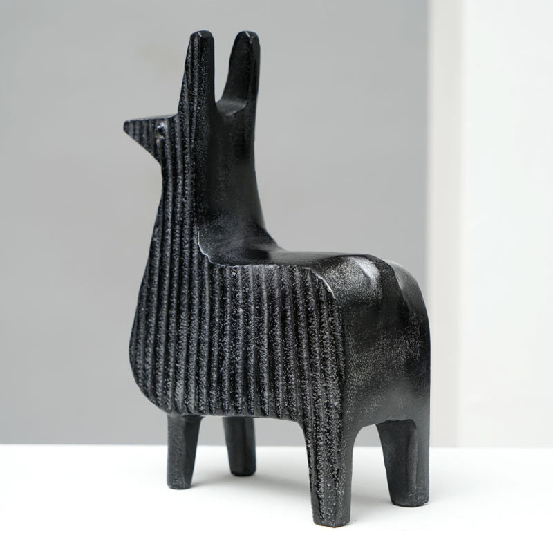 Wayfair Black Ribbed Llama Sculpture – Contemporary Aluminum Table Décor Animal Figurine 6" X 8"