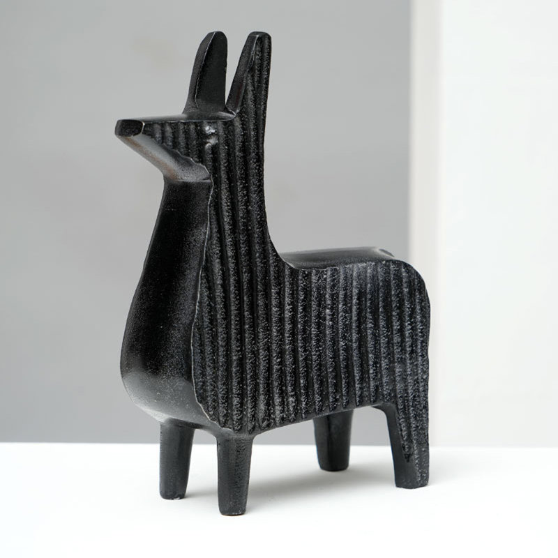 Wayfair Black Ribbed Llama Sculpture – Contemporary Aluminum Table Décor Animal Figurine 6" x 8"