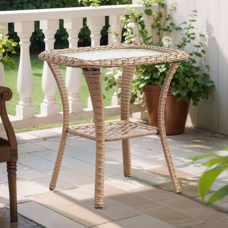 Wayfair Bonia Wicker Rattan Side Table With Built-In Glass