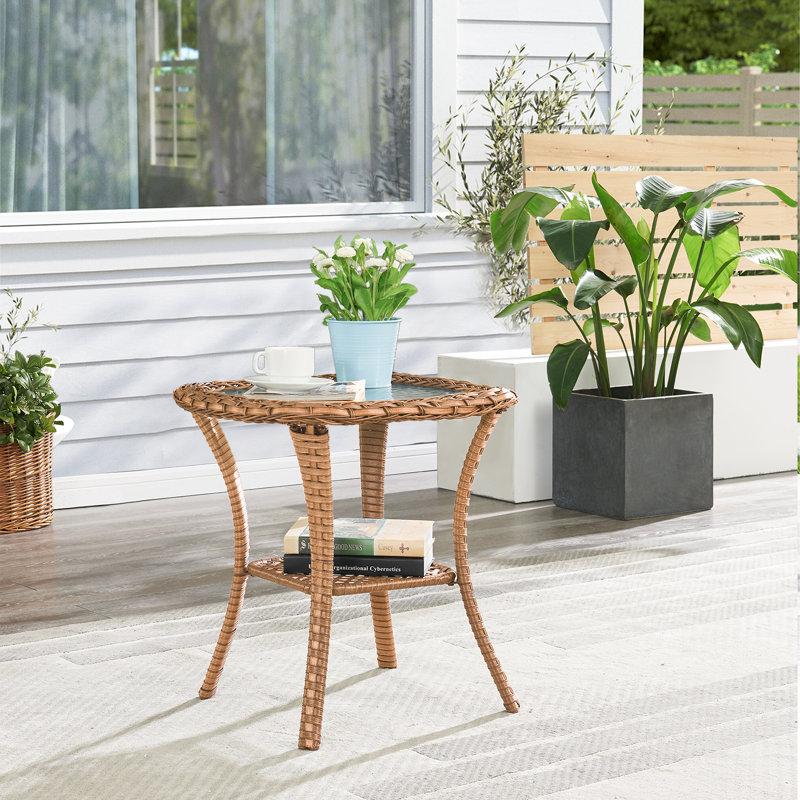 Wayfair Bonia Wicker Rattan Side Table With Built-In Glass