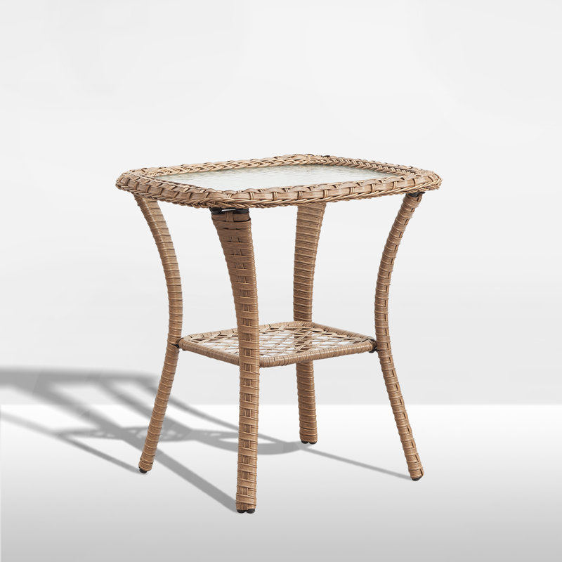 Wayfair Bonia Wicker Rattan Side Table With Built-In Glass