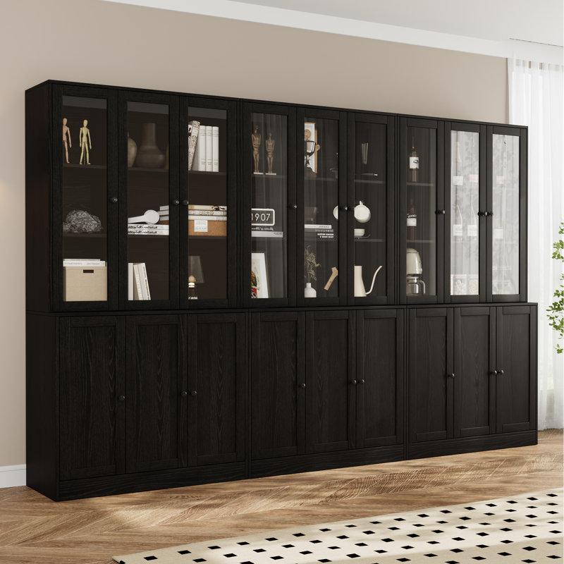 Wayfair Book Cabinet Storage Bookcase 5-Tier Modern Bookshelves With 3 Large Drawer And Glass Door