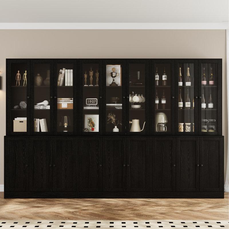 Wayfair Book Cabinet Storage Bookcase 5-Tier Modern Bookshelves With 3 Large Drawer And Glass Door