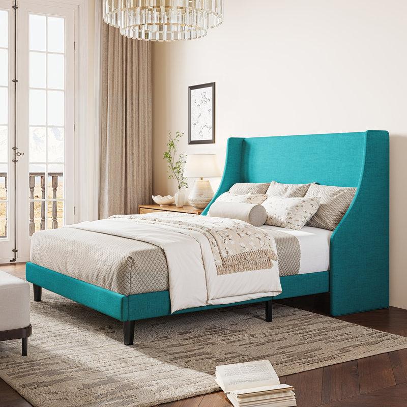 Wayfair Bowdoin Modern Linen Upholstered Wingback Platform Bed With Wooden Slats