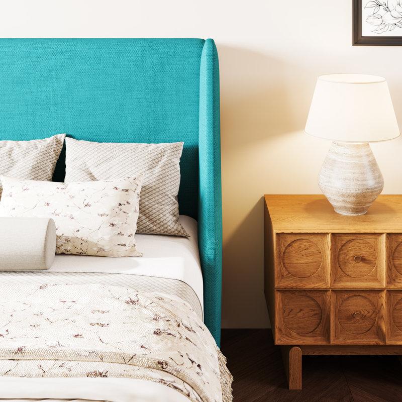 Wayfair Bowdoin Modern Linen Upholstered Wingback Platform Bed With Wooden Slats