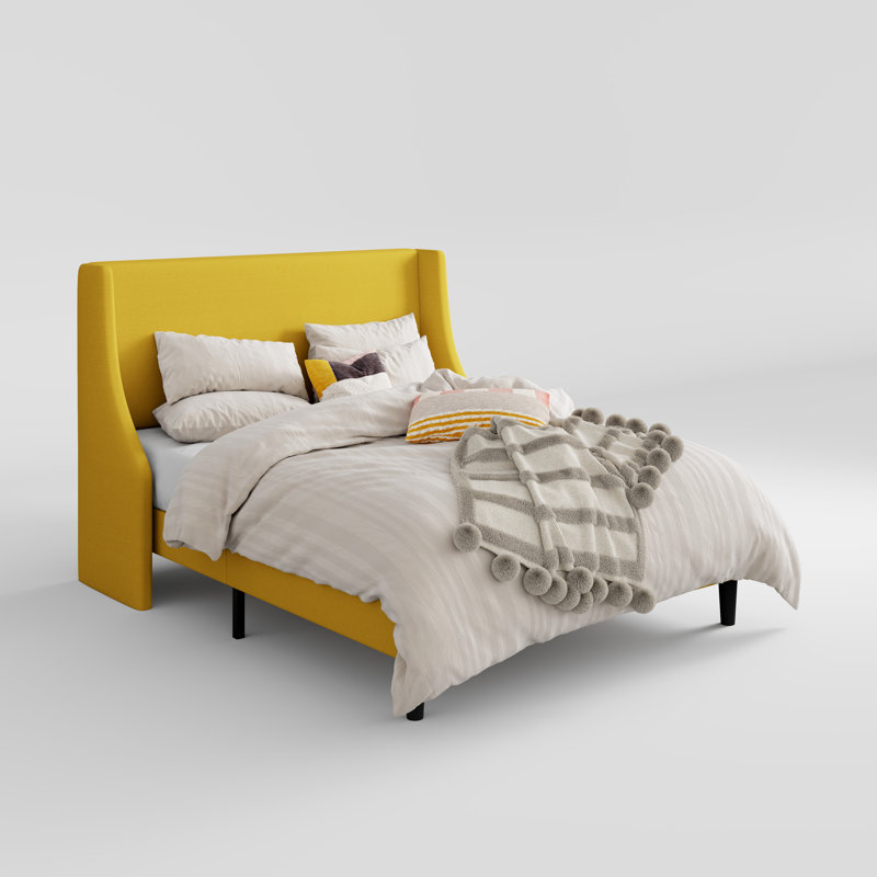Wayfair Bowdoin Modern Linen Upholstered Wingback Platform Bed With Wooden Slats
