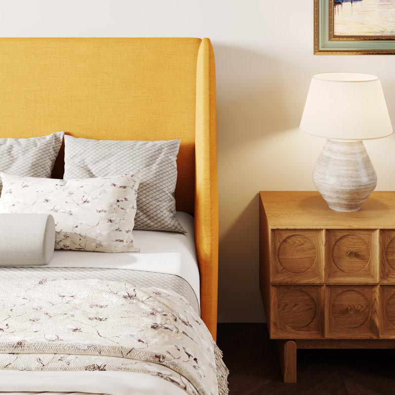 Wayfair Bowdoin Modern Linen Upholstered Wingback Platform Bed With Wooden Slats