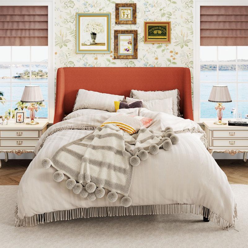 Wayfair Bowdoin Modern Linen Upholstered Wingback Platform Bed With Wooden Slats