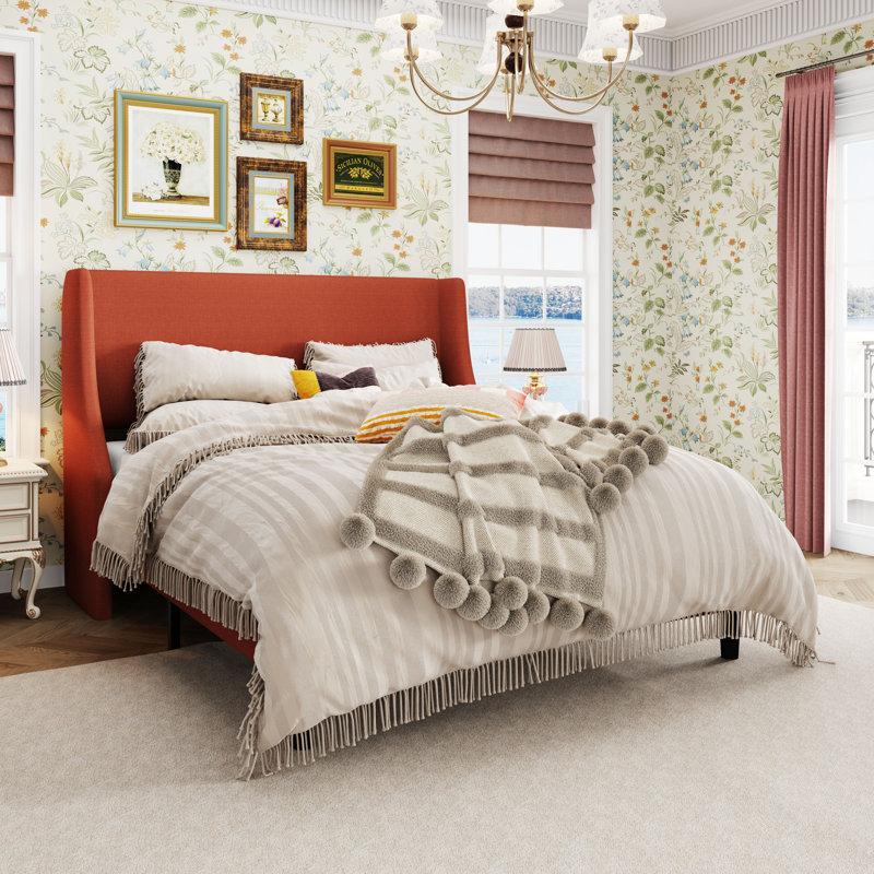 Wayfair Bowdoin Modern Linen Upholstered Wingback Platform Bed With Wooden Slats