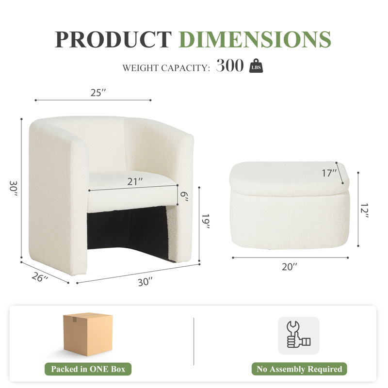 Wayfair Braedin Upholstered Accent Chair & Storable Ottoman No Assembly Required