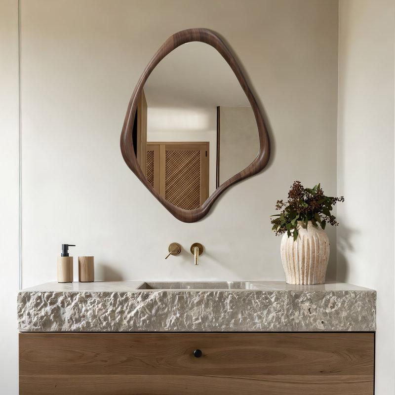 Wayfair Brown Wood Frame Irregular Decorative Wall Mirror