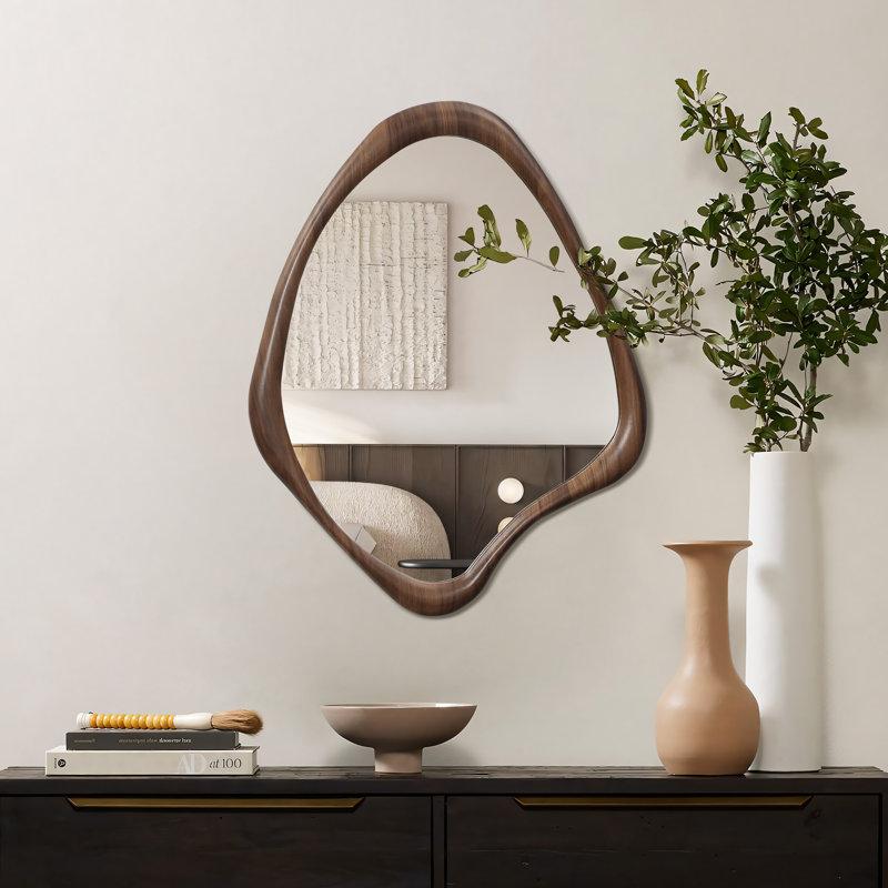 Wayfair Brown Wood Frame Irregular Decorative Wall Mirror