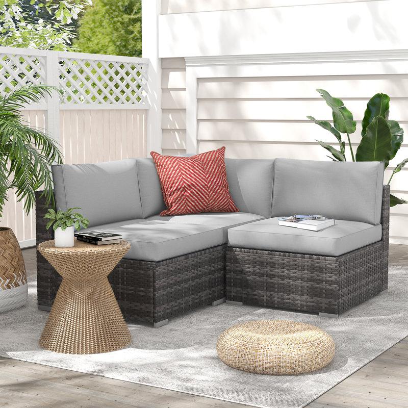 Wayfair Bryonny Wicker 3 - Person Modular Patio Conversation Sets With Cushions