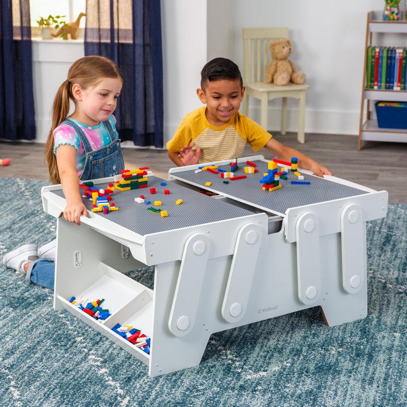 Wayfair Building Bricks Play N Store Wooden Mega Table With 210 Bricks White & Gray