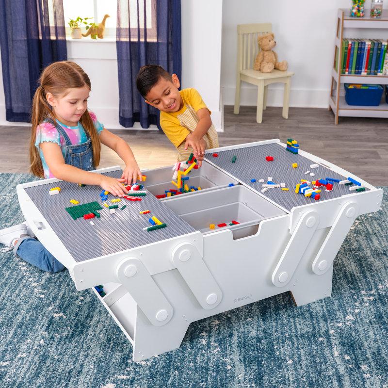 Wayfair Building Bricks Play N Store Wooden Mega Table With 210 Bricks White & Gray