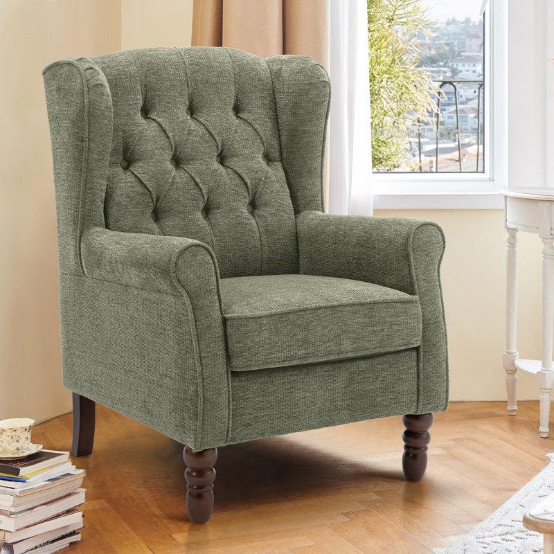 Wayfair Button-Tufted Small Wingback Accent Chair With Rolled Arm And Thick Padded Cushion