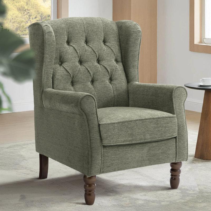 Wayfair Button-Tufted Small Wingback Accent Chair With Rolled Arm And Thick Padded Cushion