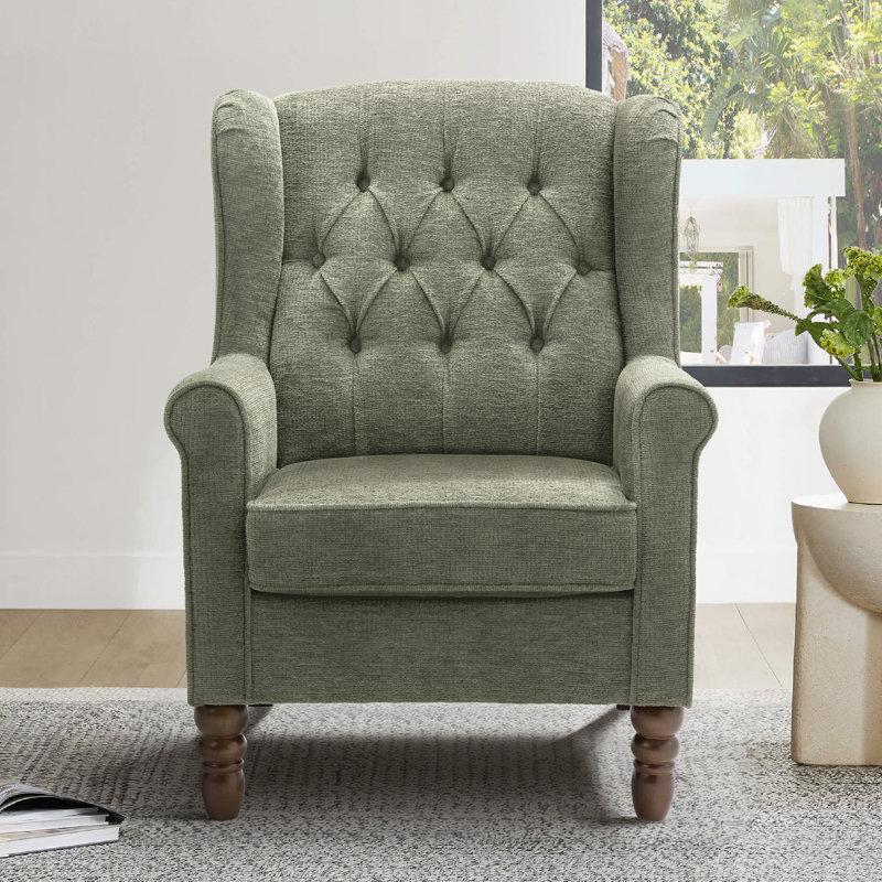 Wayfair Button-Tufted Small Wingback Accent Chair With Rolled Arm And Thick Padded Cushion