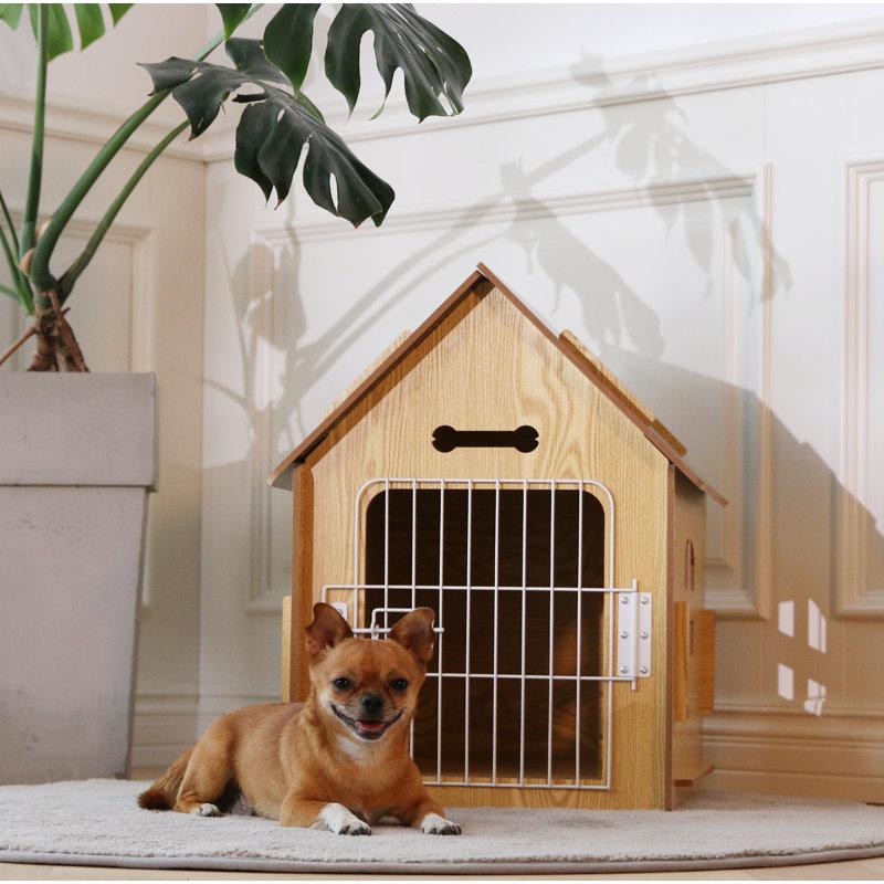 Wayfair Byrn Wooden Pet House Indoor W/ Roof Dog House W/ Removable Mat And Lockable Door For Small Dog Cat