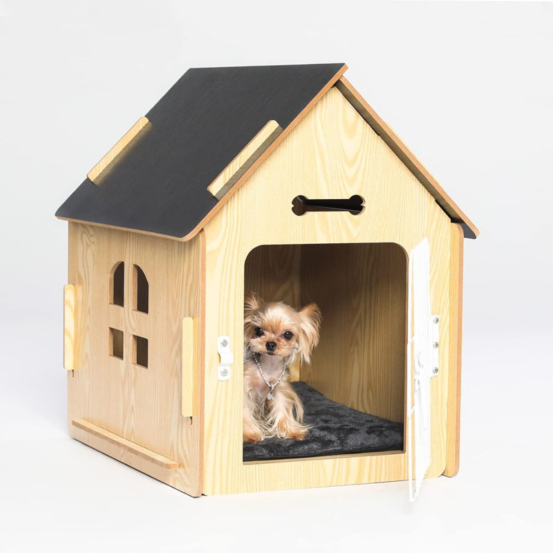 Wayfair Byrn Wooden Pet House Indoor W/ Roof Dog House W/ Removable Mat And Lockable Door For Small Dog Cat