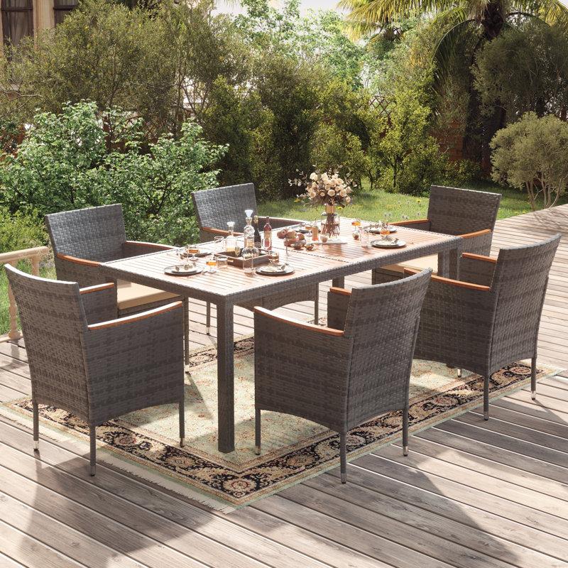 Wayfair Callan 6 - Person Wicker Patio Dining Set With Rectangular Table Cushions Included
