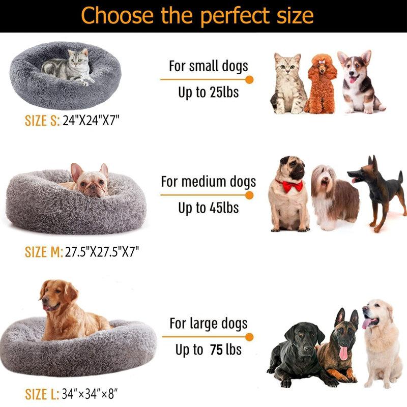 Wayfair Calming Dog Bed For Home Anti-anxiety Round Donut Cuddle Pet Beds Dog Beds With Plush Faux Fur Washable Warm Dog Bed