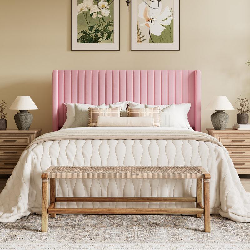 Wayfair Candler Velvet Upholstered Platform Bed With Wingback Headboard And Wooden Slats